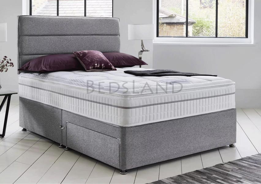 Modern Luxury Grey Suede Divan Storage, Queen Size Storage Bed Set