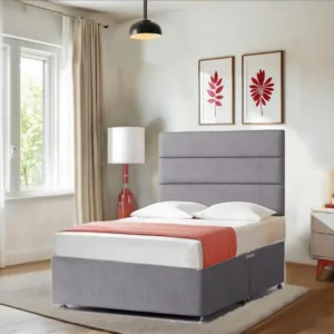 Linen Grey Divan Beds Set Coolblue memory foam spring mattress 10″,Matching Headboard 20″ and 2 D (1)