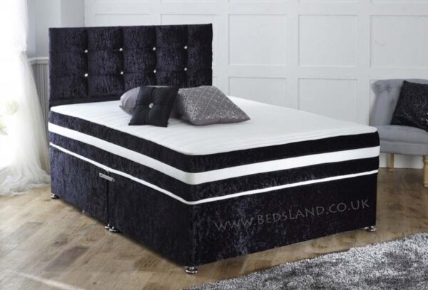 Black Double Beds With Storage and Headboard, crushed velvet black bed