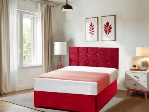 Elizabeth Crushed Pink Velvet Divan bed Set With Coolblue Spring Memory foam Mattress 10″ | Matching Headboard 20″ | 2 Drawers