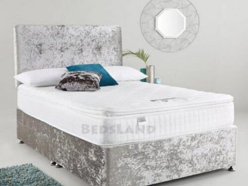silver divan beds - crushed velvet - king size - double - single - storage - headboard - free delivery - cheap beds - best divan beds