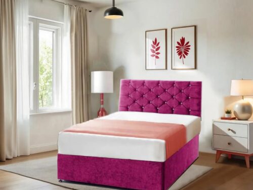 Crushed Red Velvet Divan Bed with Storage