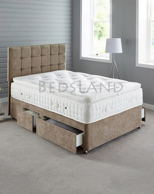 Divan Bed With Headboard Mattress Drawers Brown Chenille