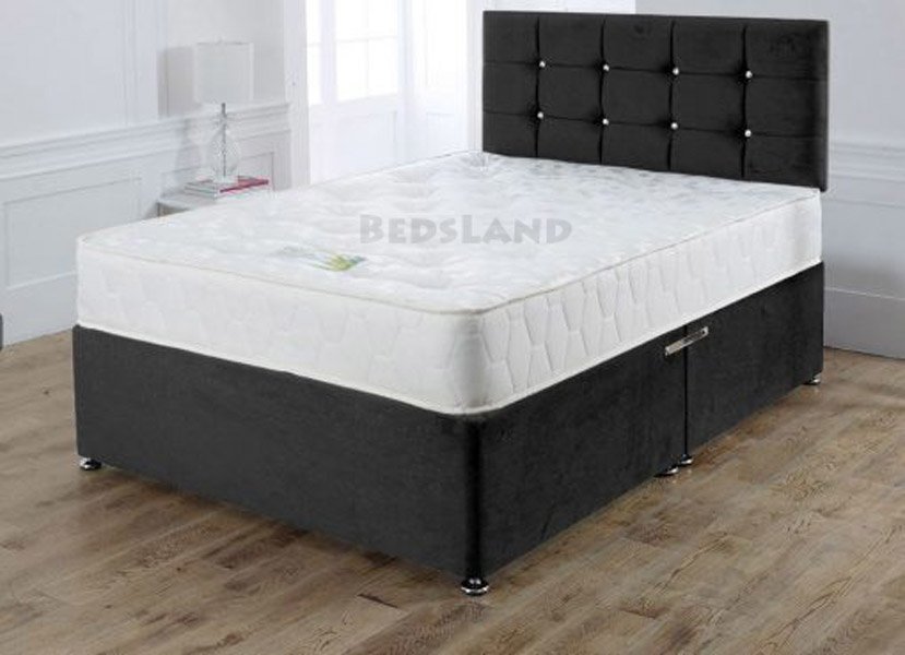 Black Suede Divan Bed Storage Bed Base Headboard Mattress