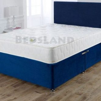 blue suede divan bed - double bed - single bed - king size bed - cheap bed - bed base - suede cheap bed - divan headboard - blue headboard - sale offer