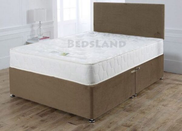 luxury brown suede divan bed with mattress and headboard