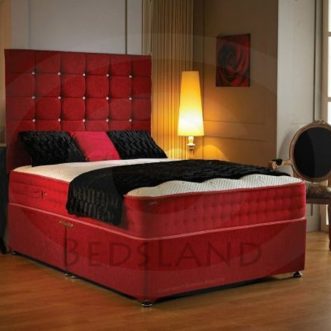 Red Velvet Divan Bed With Headboard