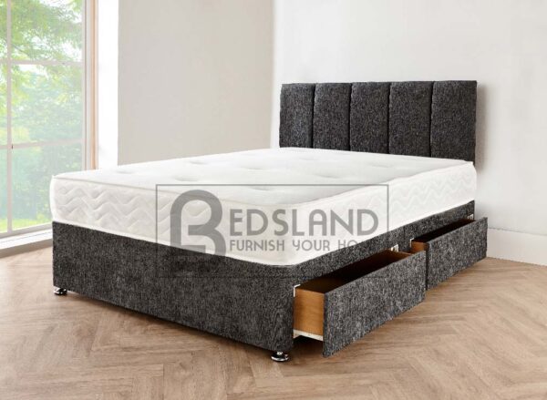 Charcoal Chenille Divan Storage Bed Set