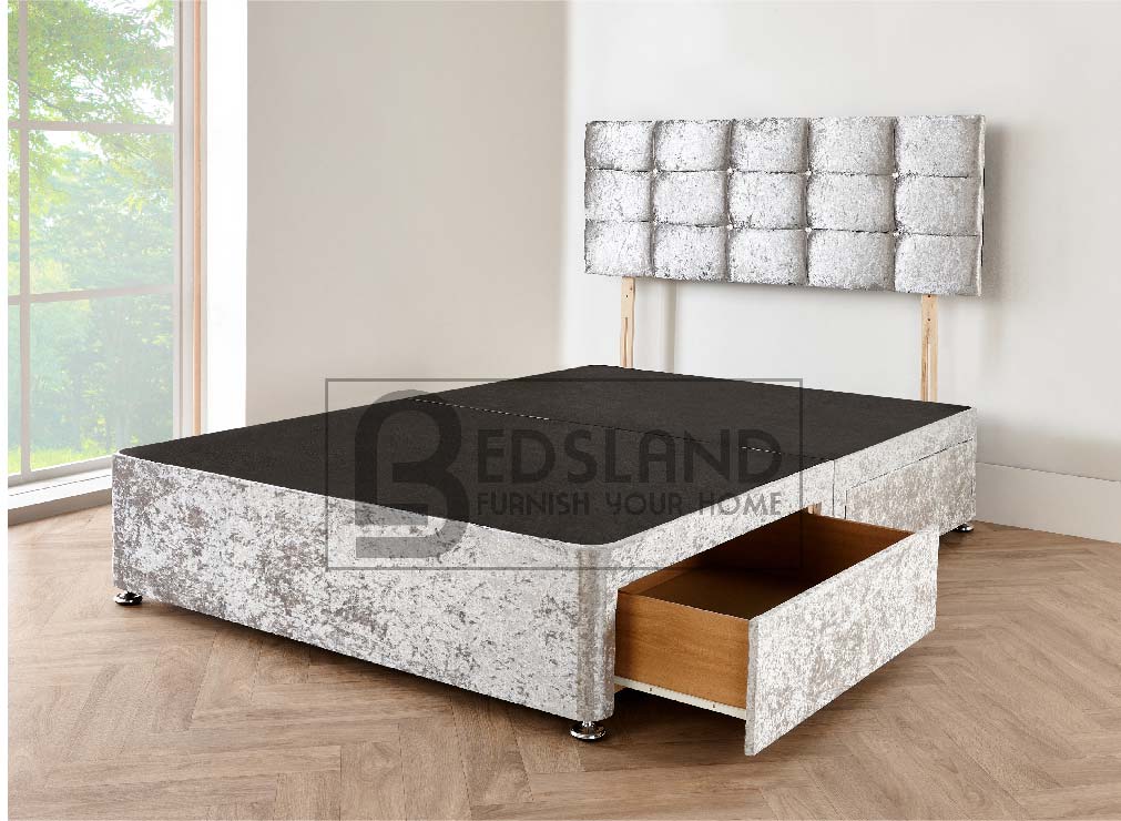 Storage Drawers by Comfy Deluxe LTD Silver Crushed Velvet Divan Bed with Mattress Free HEADBOARD 2FT6 2 Drawers, Silver 