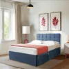 Linen Divan Bed Set With Coolblue memory foam spring mattress 10″, Headboard 20″ and 2 Drawers blue