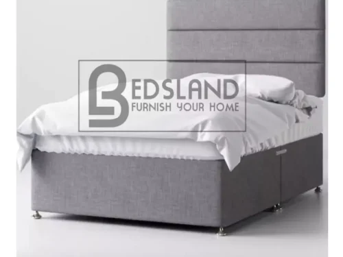 5FT Kingsize Grey Linen Divan Bed with Mattress, Headboard and 2 Storage Drawers