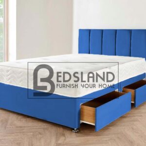Dark Suede Blue Beds Set with Storage And Upholstered Bed Frame Mattress On Sale
