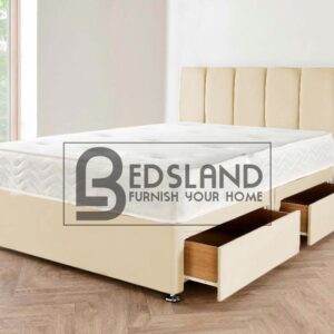Champagne Suede Beds Set with Storage And Mattress On Sale