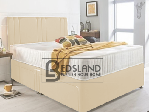 Luxury Champagne Bed Frame - Linen Divan Bed Set With Headboard & Mattress