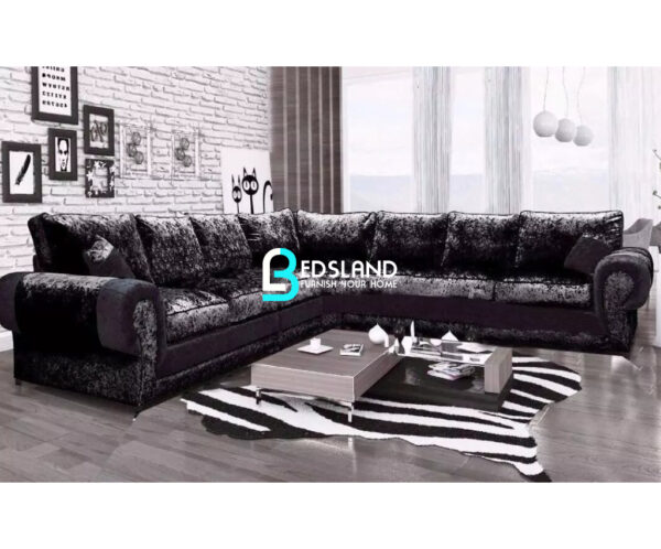 crushed velvet corner sofa ,black sofa , crushed velvet corner sofa