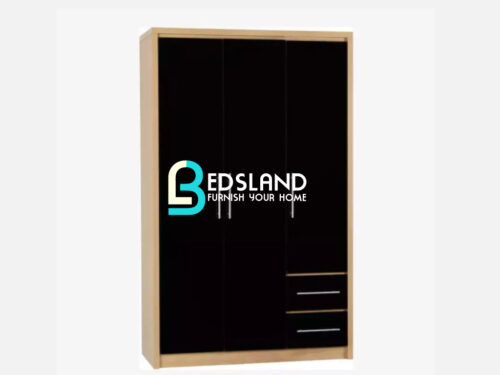 Seville 3 Door 2 Drawer Wardrobe - Black Gloss/light Oak Effect Veneer