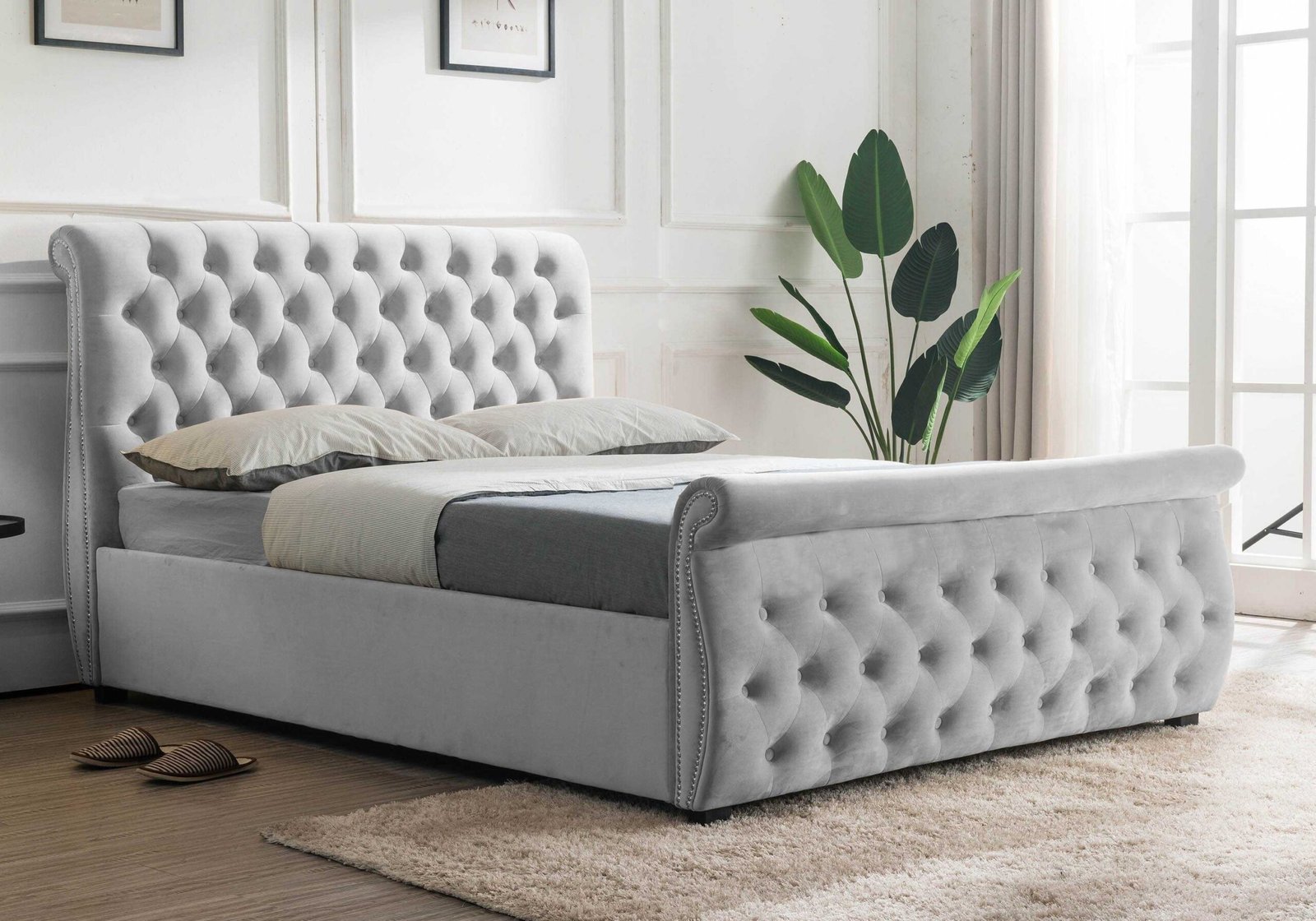 Crushed Velvet Sleigh Bed Double Bedsland Furniture
