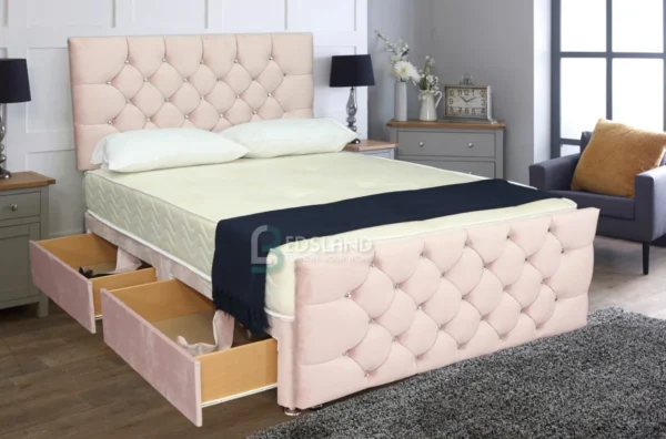 Modern Pink King Size Divan Bed With Mattress