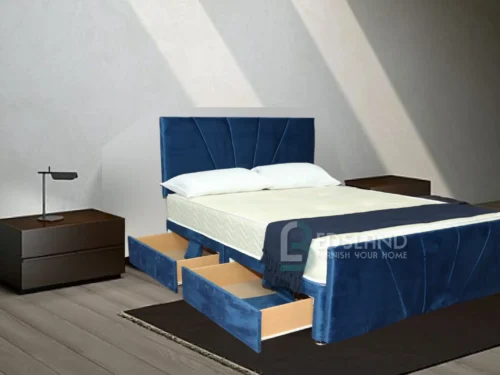 blue bed with headboard , blue velvet divan bed , velvet bed