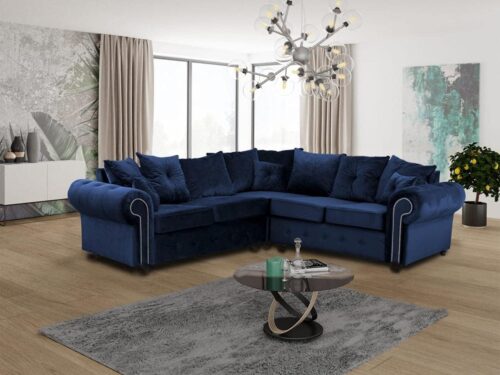 Plush Velvet Couch  ,Blue Corner sofa